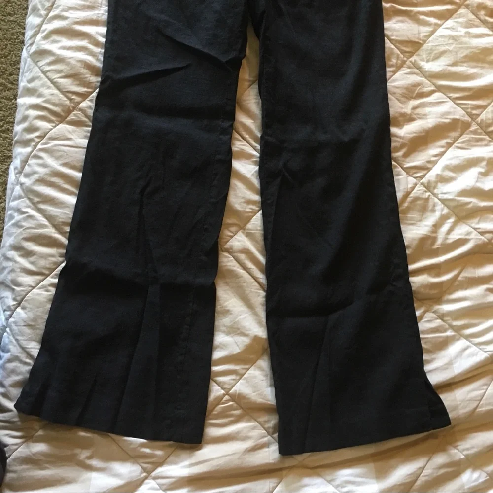 Banana Republic Martin Linen Blend Black Pants with Button Detail Size 4 Long